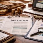 Planejamento financeiro e análise de reforma tributária em cenário corporativo, representando decisões estratégicas nas empresas com Victor Boris Santos Maciel.